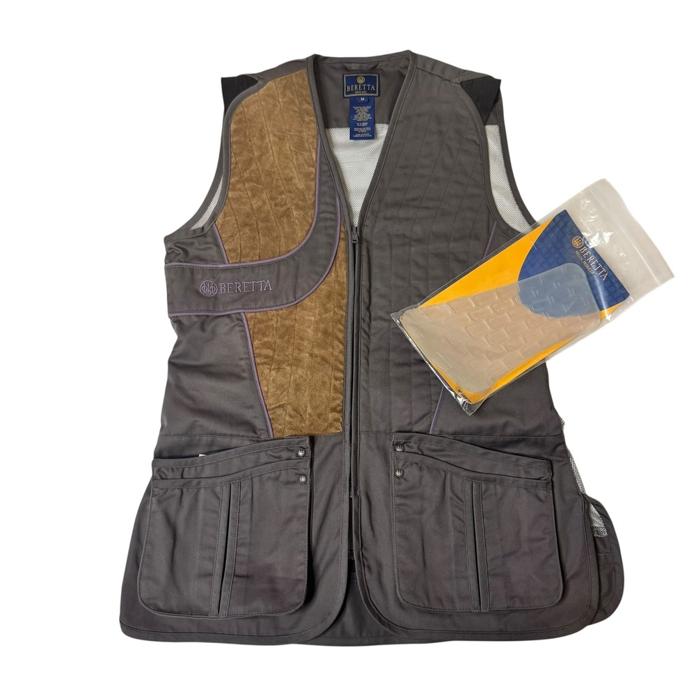 Beretta Silver Pigeon Shooting Vest Womans Medium Grey Tan Right Hand Recoil Pad